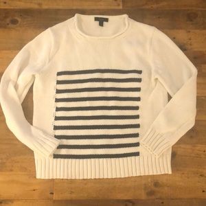 J.Crew white roll neck sweater with striped detail